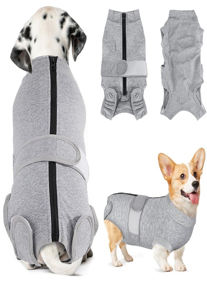 Lukovee Recovery Suit for Dogs, Zipper On Recovery Suit for Female Male Dog, Onesie Abdominal Wounds Cone E-Collar Alternative Prevent Licking Spay Recovery Suit (S,GY) - Image 1