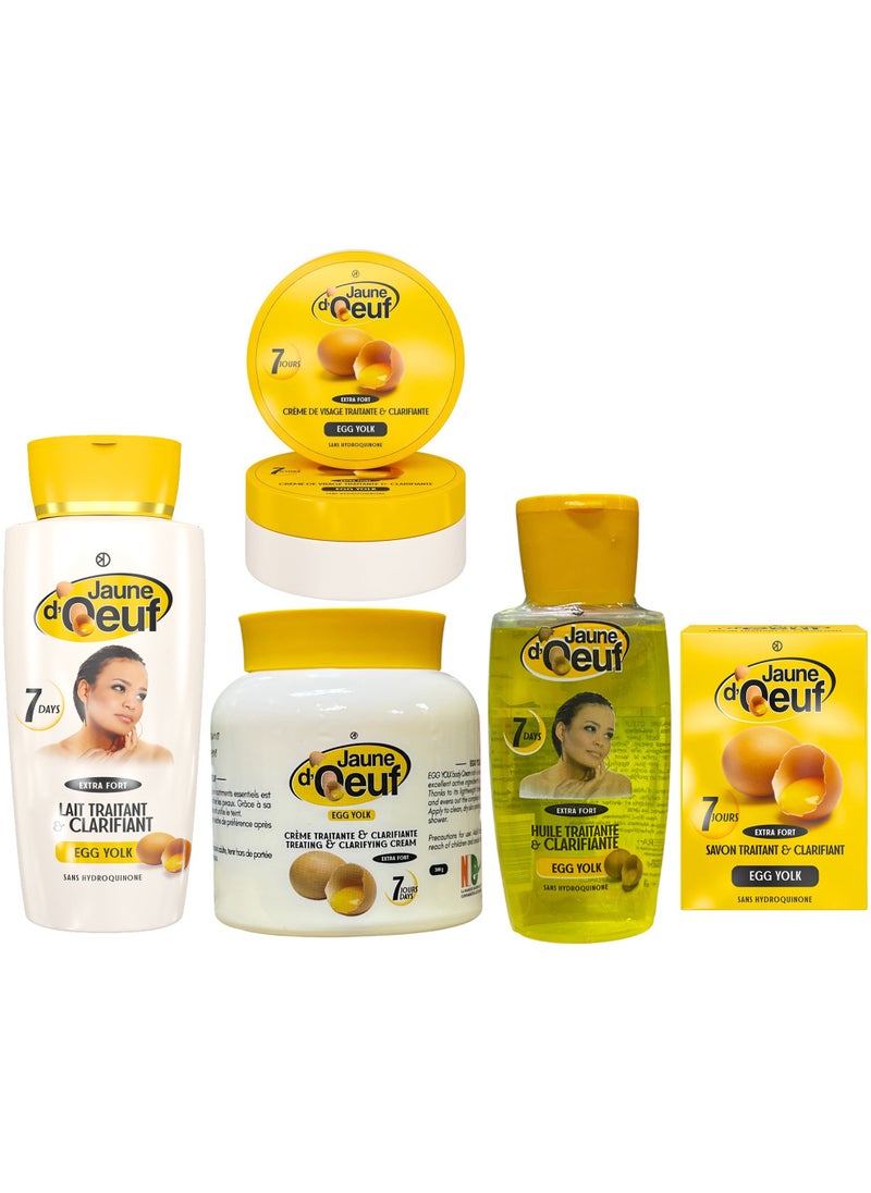 Egg Yolk Lait Traitant And Clarifying Body Lotion Plus Cream Plus Oil Plus Soap Plus DSR Cream Set Of 5