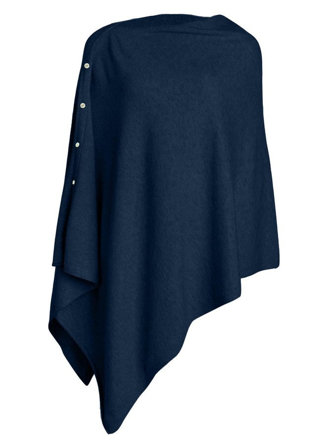 PULI Women's Versatile Knitted Scarf Poncho Sweater with Buttons Light Weight Spring Summer Fall Shawl Poncho Cape Cardigan, A-dark Slate Blue, One size - Image 1
