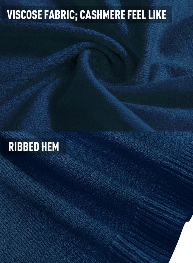 PULI Women's Versatile Knitted Scarf Poncho Sweater with Buttons Light Weight Spring Summer Fall Shawl Poncho Cape Cardigan, A-dark Slate Blue, One size - Image 4