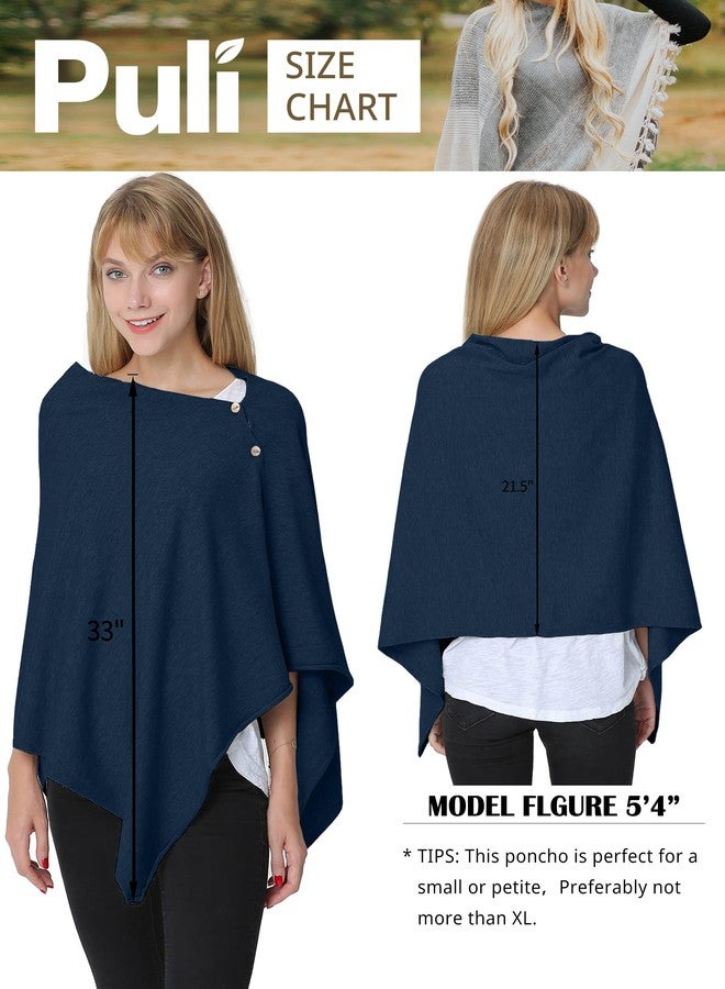 PULI Women's Versatile Knitted Scarf Poncho Sweater with Buttons Light Weight Spring Summer Fall Shawl Poncho Cape Cardigan, A-dark Slate Blue, One size - Image 5