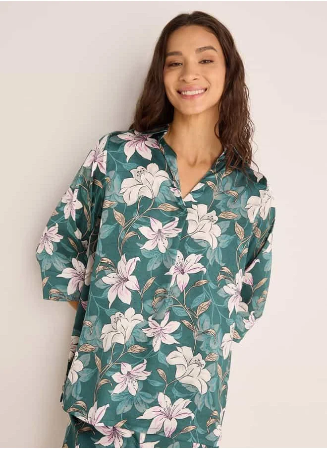 فاف Printed Collar Shirt and Pyjama Set