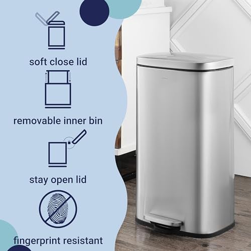 happimess HPM1011A Curtis 8-Gallon Step-Open Trash Can with Soft-Close Lid, Modern, Minimalistic, Fingerprint Proof for Home, Kitchen, Laundry Room, Office, Bedroom, Bathroom, Chrome - Image 3