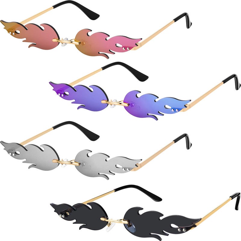 Fire Flame Sunglasses Rimless Flame Shaped Sun Glasses Wave Fire Shaped Glasses for Women Men Party Supplies Photo Props