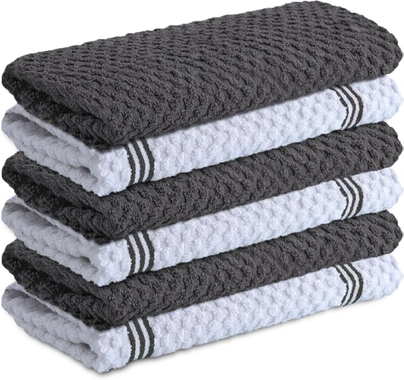 Infinitee Xclusives Premium Kitchen Towels â€“ Pack of 6, 100% Cotton 40cm x 70cm Absorbent Dish Towels - 425 GSM Tea Towel, Terry Kitchen Dishcloth Towels- Grey Dish Cloth for Household Cleaning