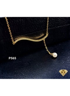 3Diamonds Gold-Plated Wave Bar Necklace with Pearl Drop for Women – Elegant, Lightweight, and Hypoallergenic 