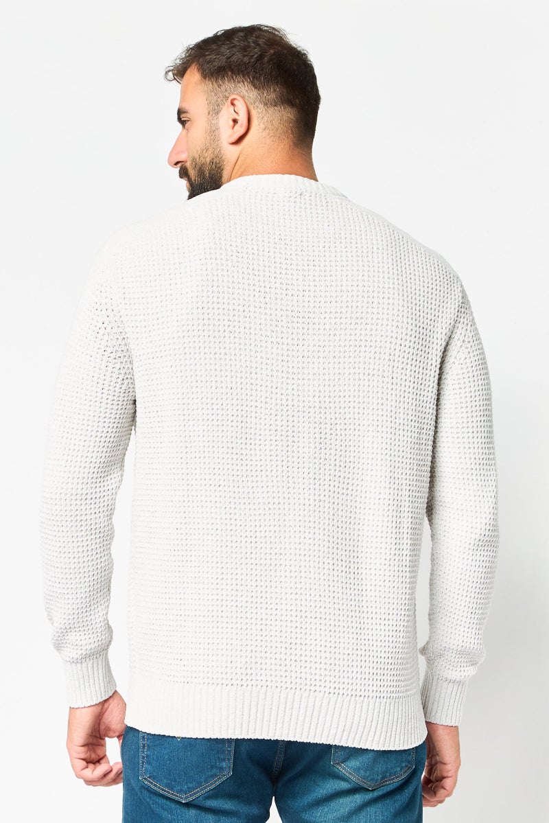 Celio Men Crew Neck Long Sleeve Textured Sweater, Light Grey - Image 4