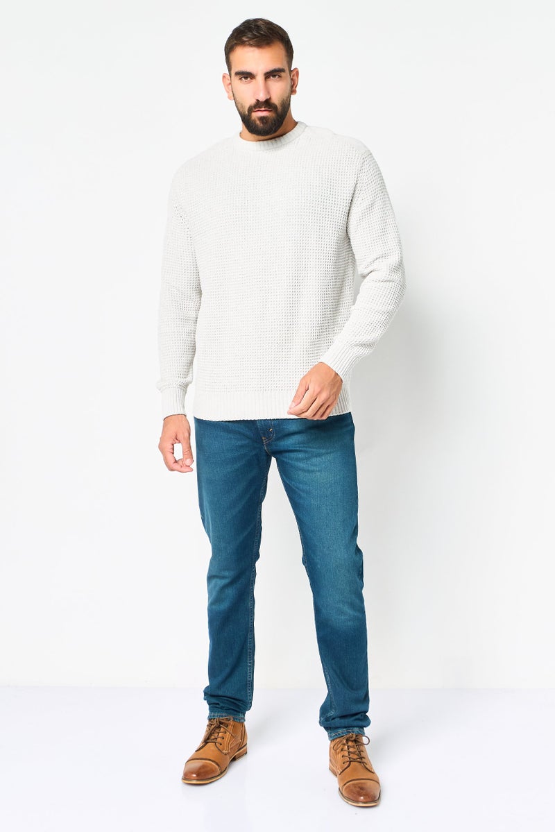 Celio Men Crew Neck Long Sleeve Textured Sweater, Light Grey - Image 2