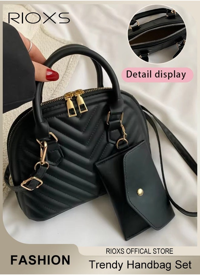 2PCS Handbag Set, Classic Fashionable Crossbody Bag with Buckle Purse, Commuting Trendy Shoulder Bag, Ideal for Travel or As Fashionable Accessory