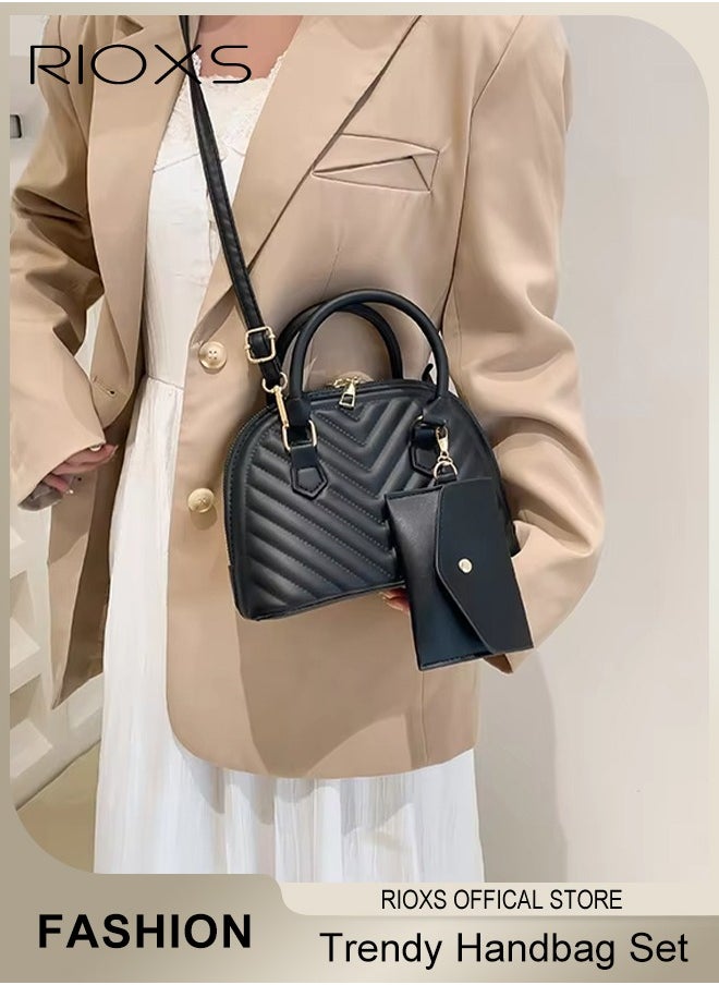 2PCS Handbag Set, Classic Fashionable Crossbody Bag with Buckle Purse, Commuting Trendy Shoulder Bag, Ideal for Travel or As Fashionable Accessory