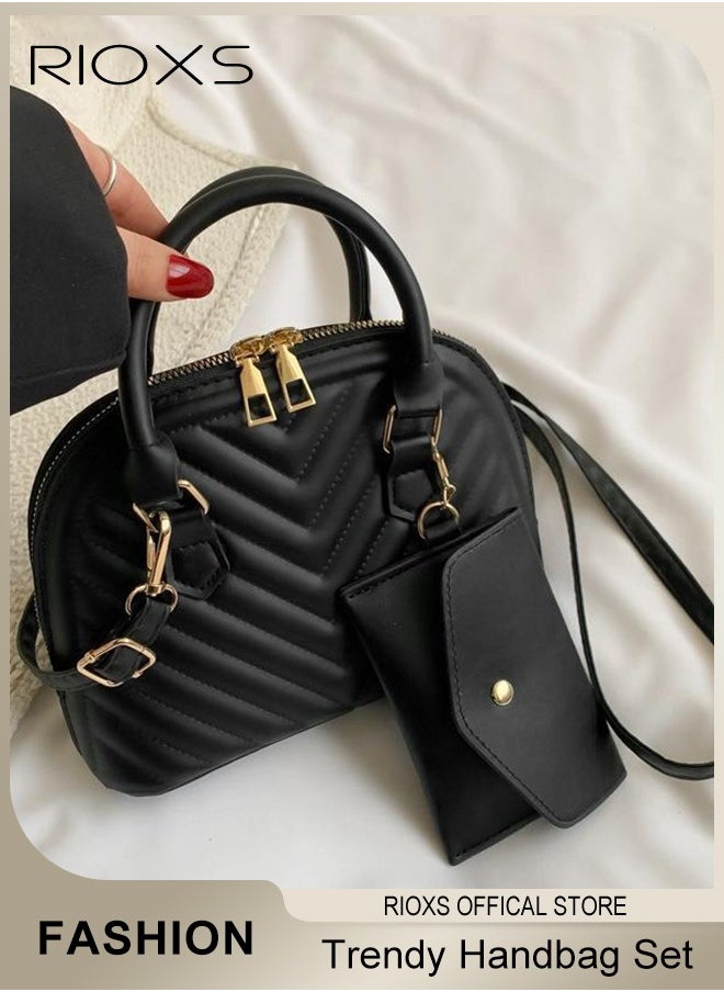 2PCS Handbag Set, Classic Fashionable Crossbody Bag with Buckle Purse, Commuting Trendy Shoulder Bag, Ideal for Travel or As Fashionable Accessory