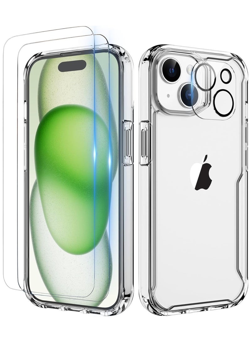 [4 in 1] Case for iPhone 15 Plus with [2 Screen Protector + 1 Camera Lens Protector] Shockproof Hard PC Clear Back Flexible Silicone Frame Protective Cover for iPhone 15 Plus Case Clear - Image 1