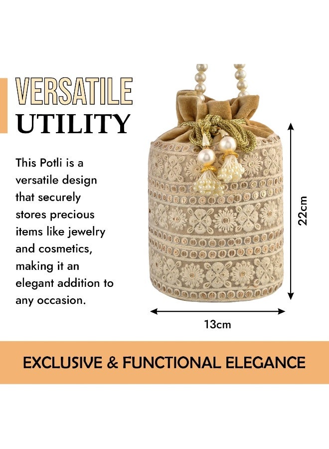 Kuber Industries Potli | Velvet Wedding Potli | Beads Handle Potli | Wallet Potli | Christmas Gift Potli | Baby Shower Potli | Embroidery Potli | Lucknowi Potli | Pack of 2 | Golden - Image 3