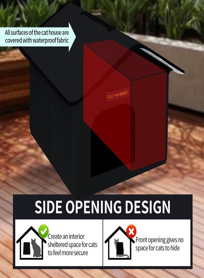 Rest-Eazzzy Cat House for Outdoor Cats, Weatherproof and Insulated Feral Cat House with Mat and Canopy, Easy to Put Together, Selfwarming Cat Shelter for Winter(13 * 13 * 14" Black with Support) - Image 3