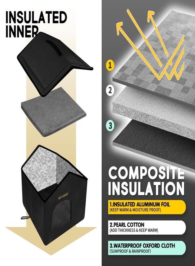 Rest-Eazzzy Cat House for Outdoor Cats, Weatherproof and Insulated Feral Cat House with Mat and Canopy, Easy to Put Together, Selfwarming Cat Shelter for Winter(13 * 13 * 14" Black with Support) - Image 4