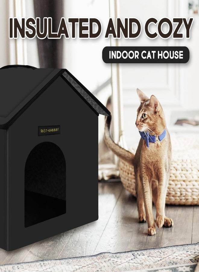 Rest-Eazzzy Cat House for Outdoor Cats, Weatherproof and Insulated Feral Cat House with Mat and Canopy, Easy to Put Together, Selfwarming Cat Shelter for Winter(13 * 13 * 14" Black with Support) - Image 5