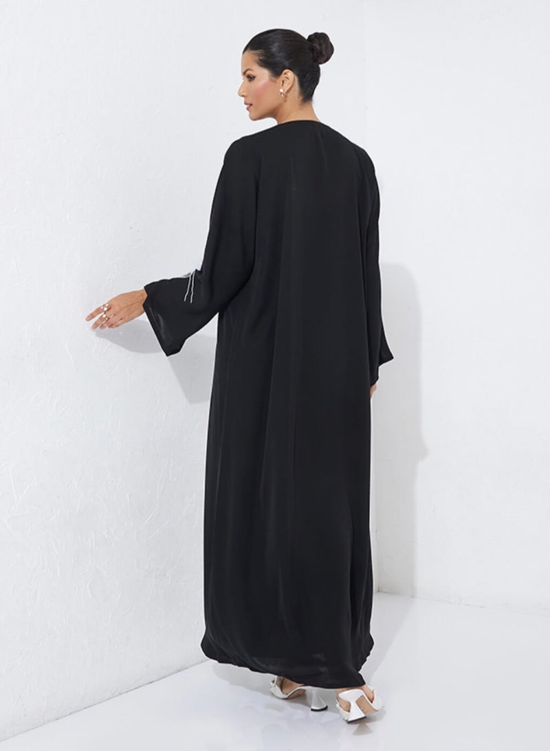 روزيت عباية عباية أنيقة بتطريز يدوي على شكل أوراق شجر - Image 4