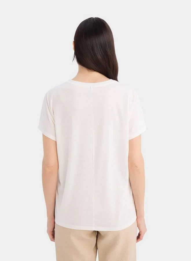 DeFacto DeFacto Women Beige Knitted Crew Neck Short Sleeve TShirt