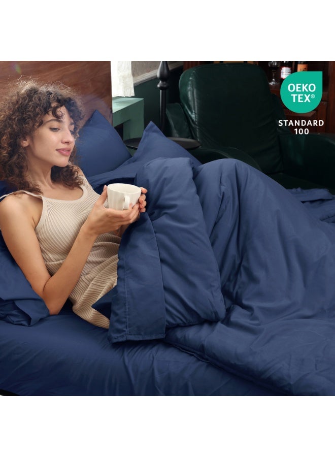 PHF 7 Pieces King Comforter Set, Lightweight Bed in A Bag - Includes Comforter (265 cm x 230 cm), Flat Sheet (275 cm x 260 cm) and Fitted Sheet (200 cm x 205 cm) with 40cm Deep Pocket, 4 Pillowcases (2pc 50 cm x 90 cm + 2pc 50 cm x 100cm), Navy Blue - Image 4