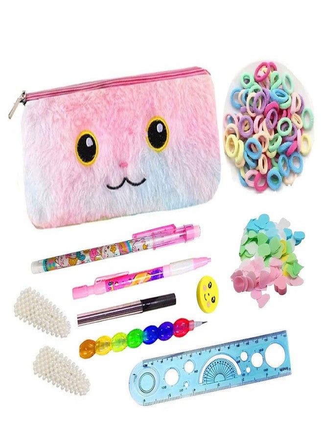 Krisus 10pcs Unicorn Stationery Combo Set for Girls Fur Pouch & 3 Pencils, Paper Soap, Scale, Eraser, 20 Rubber Band, 2 Hair Clip Return Gift in Bulk Rakhi Gfit Birthday Return Party Favor for Girls - Image 2