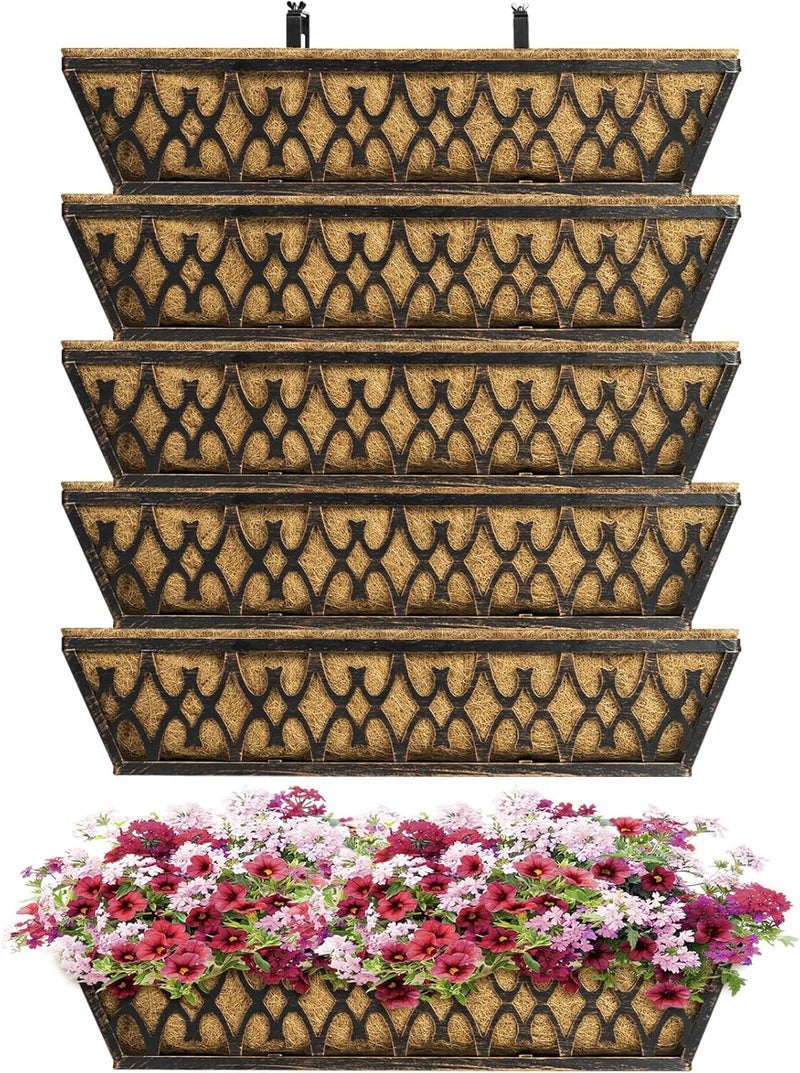 Karlliu 6 Pack 24 Inch Window Boxes Planters Railing Planter Box with Adjustable Brackets for Porch Fence Patio Balcony Hanging Flower Baskets with Coco Liners for Outdoor Garden Decor - Bronze - Image 1