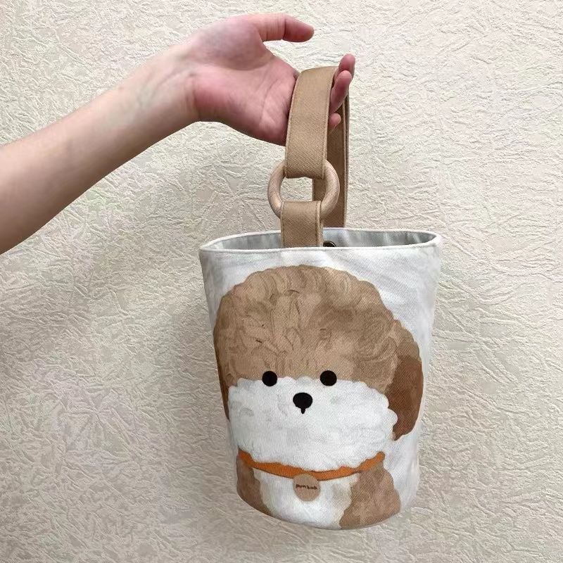 Portable Office Worker Handbag Canvas Bucket Bag Cute Bucket Hand Bag Lunch Bag Baby Mom Outing Handbag - Image 3
