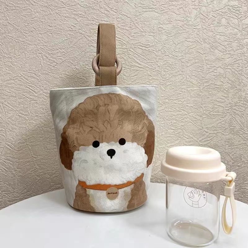 Portable Office Worker Handbag Canvas Bucket Bag Cute Bucket Hand Bag Lunch Bag Baby Mom Outing Handbag - Image 2
