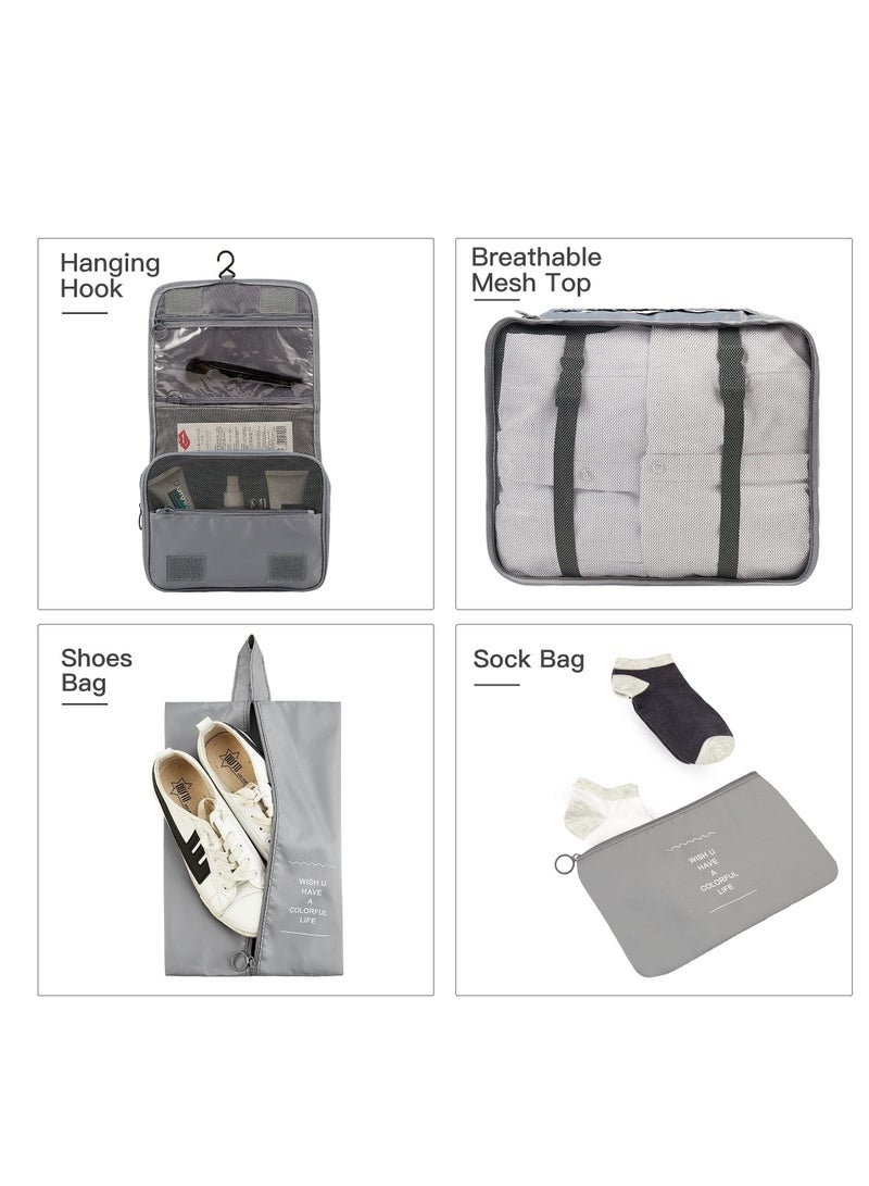 Y&D Packing Cubes for Travel, Luggage Organizers with Toiletry Bag Shoes Made Wearable Waterproof Fabric Travel Accessories Set of 8(Gray)  - Image 5
