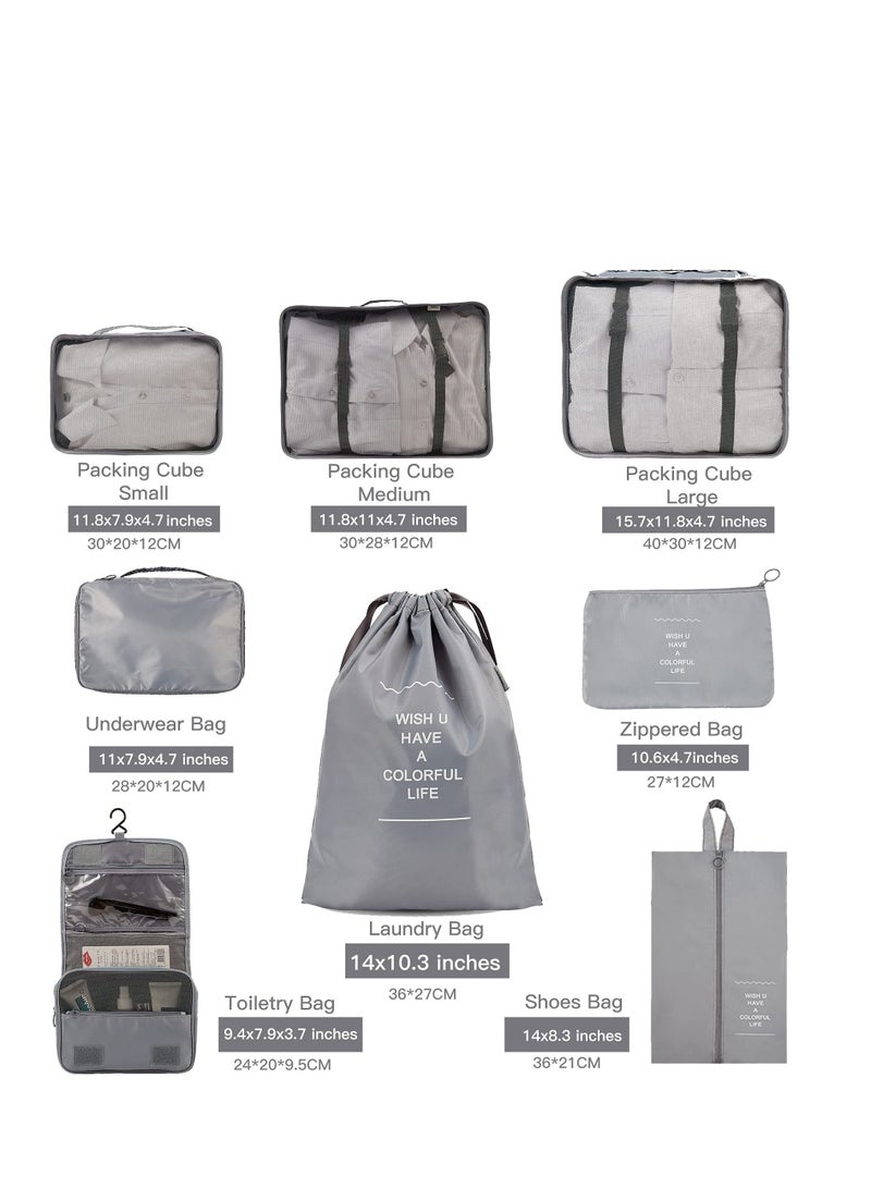 Y&D Packing Cubes for Travel, Luggage Organizers with Toiletry Bag Shoes Made Wearable Waterproof Fabric Travel Accessories Set of 8(Gray)  - Image 4