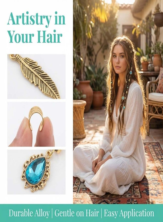 LINXI 46 Pcs Hair Jewelry for Braids, African Braid Decorations Circle Hair Set, Charms Vintage Metal Hair Charms for Women's Hairstyles Dreadlocks (Style 2) - Image 2