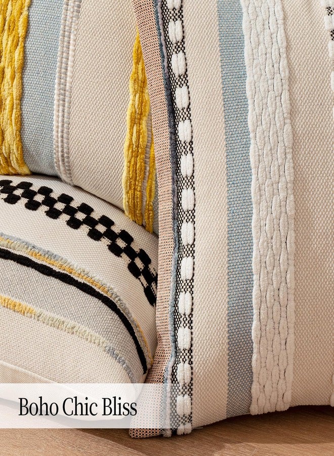 ANRODUO Pack of 2 Boho Decorative Throw Pillow Covers 18x18 Farmhouse Cushion Case Striped Chenille Pillow Cases Square Pillow Covers Accent Neutral Pillowcase for Sofa Couch Bed, Yellow Stripe - Image 5