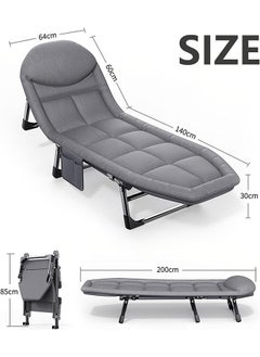 Generic Folding Camping Bed, Comfortable Portable Foldable Bed with Mattress Pillow  Single Lounge Chair, Indoor Outdoor Beach Bed for Camp Office  - Image 3