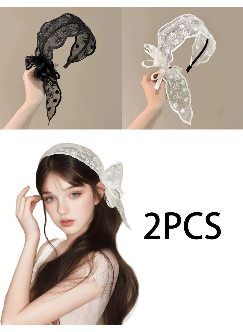 قطعتان من ربطات الشعر على شكل فراشة من الدانتيل، ربطة رأس عالية الضغط، إكسسوارات شعر جميلة على شكل فراشة للاستخدام اليومي، ربطة رأس نسائية، إكسسوارات شعر، (أبيض، أسود) - Image 1