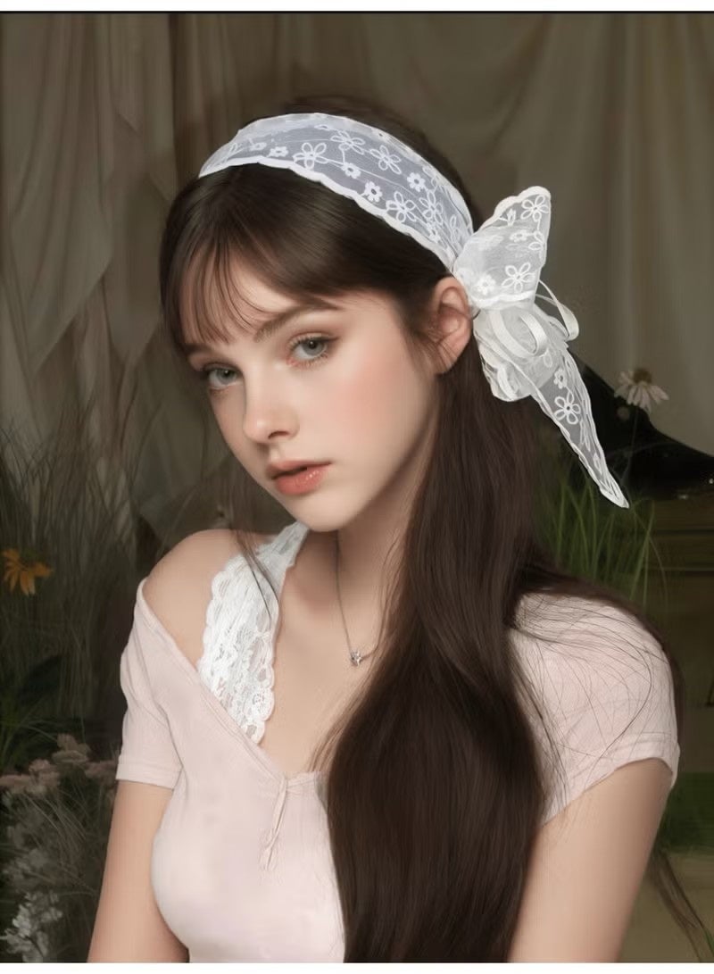 قطعتان من ربطات الشعر على شكل فراشة من الدانتيل، ربطة رأس عالية الضغط، إكسسوارات شعر جميلة على شكل فراشة للاستخدام اليومي، ربطة رأس نسائية، إكسسوارات شعر، (أبيض، أسود) - Image 2