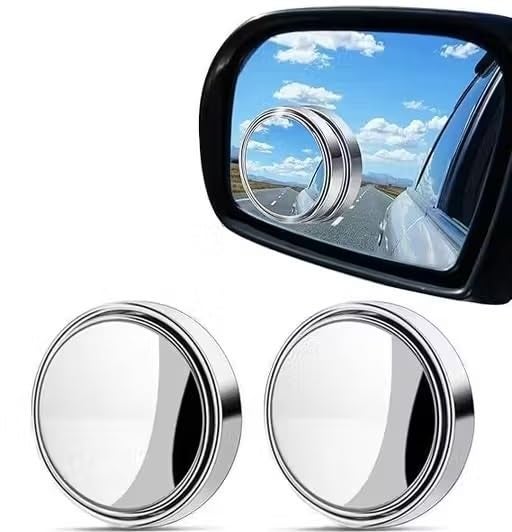 crentila HD Glass Blind Spot Mirror Round 360° Side view Blindspot with Frame, Self-Adhesive for unniversal car Fit with Adjustable Angle, Easy Installation (SILVER) - Image 1
