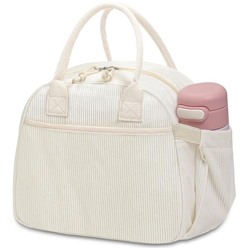 Carry bloom Lunch Box for Women, Insulated Lunch Bag Cute Corduroy Lunchbox Reusable Tote Bags for Work (beige corduroy) - Image 1
