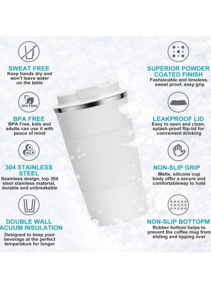 Generic - Original 510 ml Thermos Mug, Thermal Bottle, Vacuum Insulated Tea Coffee Thermos 304 Stainless Steel Travel Mug for Hot and Cold Drinks, Perfect for Kids and Babies. Leakproof Design, Great Gift for Outdoor, Office, Home, Sports Coffee Mug Nescafe Cappuccino Tea - Car Seat Mug - Coffee Mug - Double Wall Stainless Steel Insulated with Flip Lid to Keep Drinks Hot and Cold - Stainless Steel Vacuum Insulated Double Wall Thermal Cup for Tea Coffee Travel with Flip Lid for Hot and Cold Drinks for 6 Hours - Thermal Flask with Silicone Heat Insulation to Protect Hands from Burns - Image 1