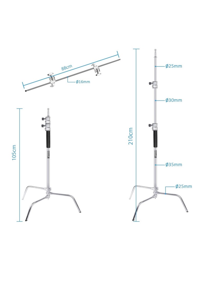 C Stand Stainless Steel Max height 210cm with 88cm Holding Arm and 2 pieces Grip Head for Video Reflector Mono light and Photography - pzsku/ZF117E37E671D1C345714Z/45/_/1671202927/653b22b7-dbd8-4801-8ec0-f2287651967b