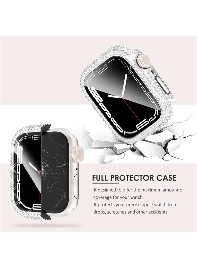 Kades Compatible for Apple Watch Band and Case Series 8 7, Bling Sparkling Diamond Bracelet with Full Diamonds Protective Bumper Built-in Tempered Glass Screen Protector (41mm, Silver) - Image 2