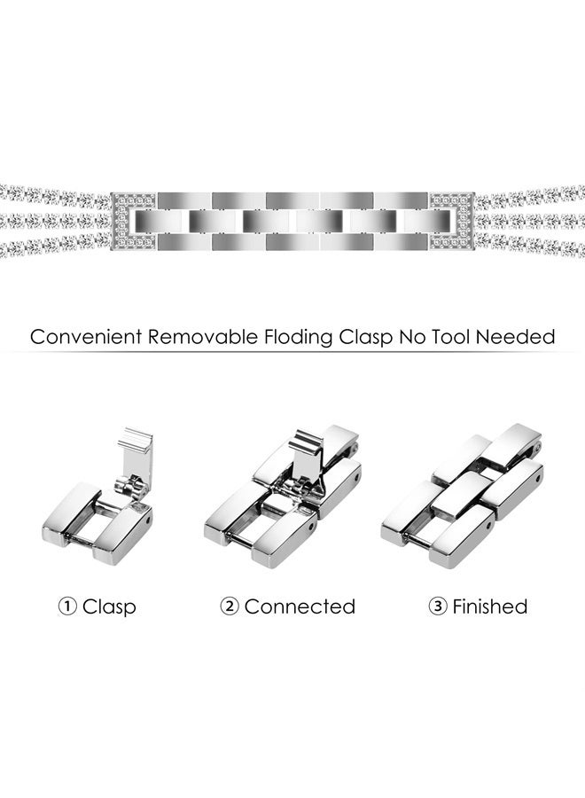 Kades Compatible for Apple Watch Band and Case Series 8 7, Bling Sparkling Diamond Bracelet with Full Diamonds Protective Bumper Built-in Tempered Glass Screen Protector (41mm, Silver) - Image 1