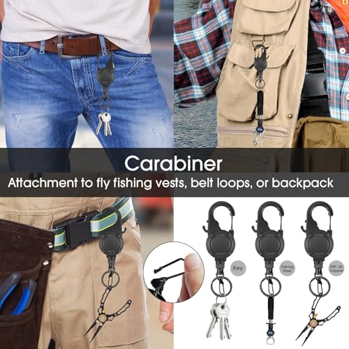 pasezenn Fly Fishing Zinger Retractor,26" Stainless Steel Wire Rope, with Integrated Line Cutter,360° Rotation Keychain & Carabiner Clip for Fly Fishing,Cycling,Hiking (2 PCS) - Image 5