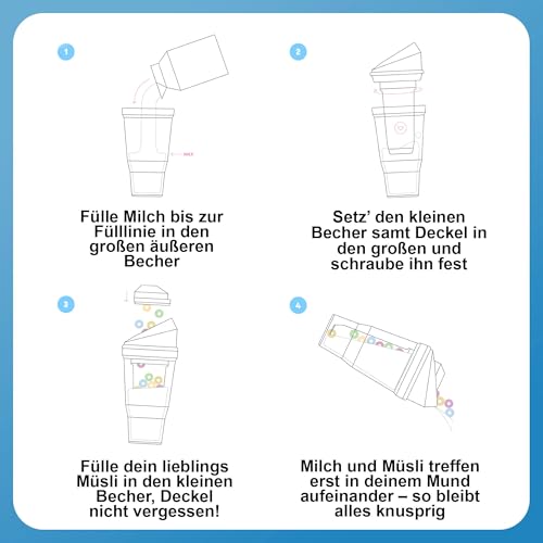 CRUNCHCUP XL Blue - Portable Plastic Cereal Cup for Breakfast On the Go, To Go Cereal and Milk Container, No Spoon or Bowl Required - Image 4