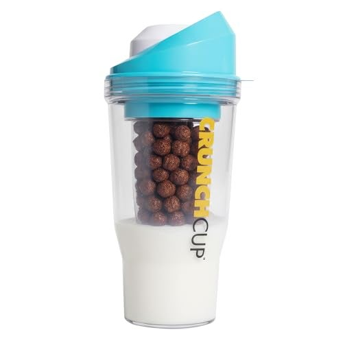 CRUNCHCUP XL Blue - Portable Plastic Cereal Cup for Breakfast On the Go, To Go Cereal and Milk Container, No Spoon or Bowl Required - Image 1