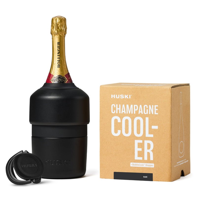 Huski Champagne Chiller NEW AwardWinning Iceless Design with Detachable Bottle Stopper Keeps Wine Cold up to 6 Hours Fits most 750ml Champagne Prosecco Sparkling Wine Bottles Black