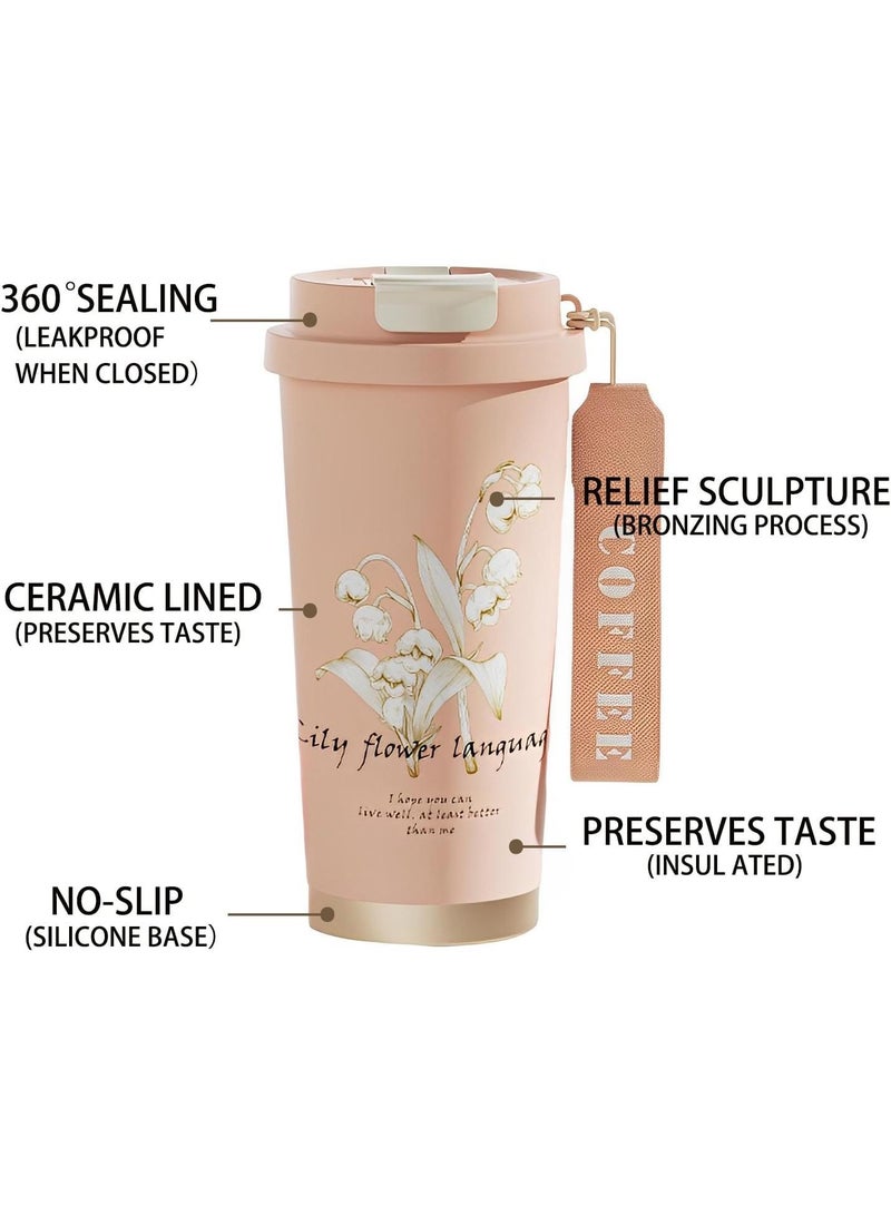 واي آند دي Simple Modern Travel Coffee Mug Tumbler with 360° Sealing Ceramic-Lined Insulated Stainless Steel Cold Brew Iced Coffee Cup Thermos Gifts for Women Men Her Him 17oz  - Image 2