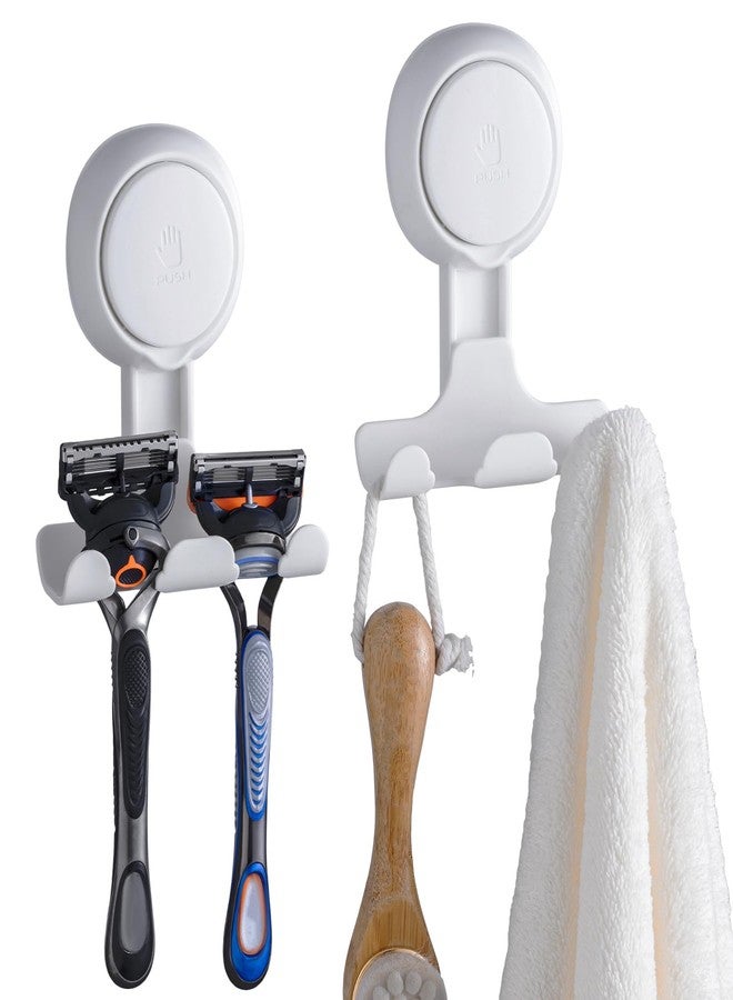 TAILI Suction Cup Razor Holder in Shower 2 Pack, Towel, Loofah, Shaver Holder for Bathroom Wall, Powerful Suction Cup Shower Hooks, Easy to Install and Reuse, White - Image 1