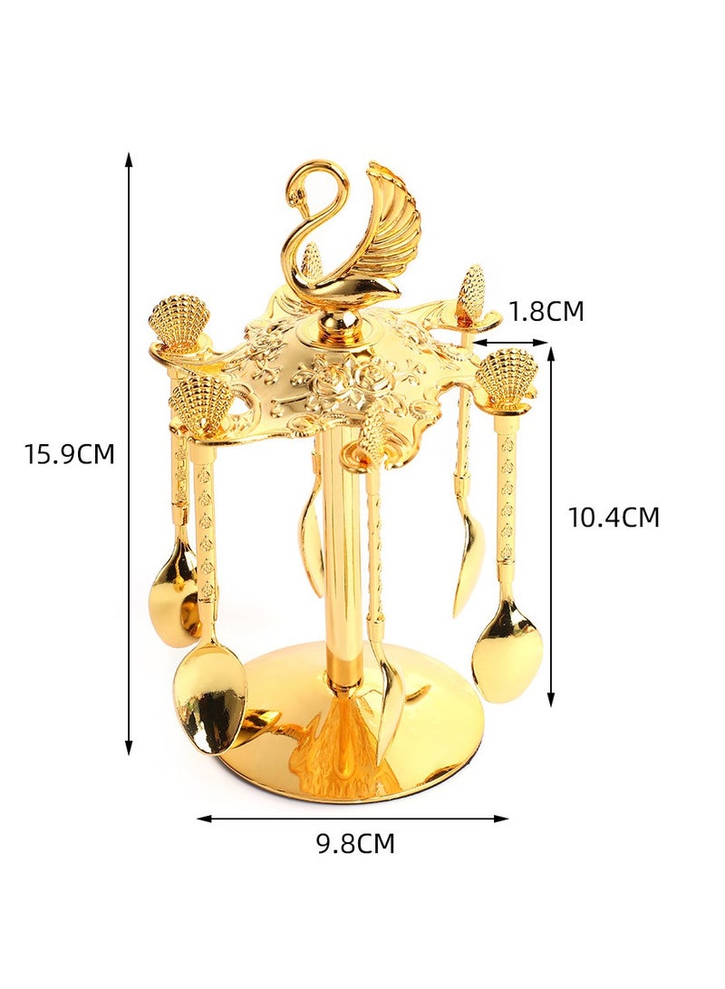 European-style light luxury swan spoon holder set six household coffee spoons fruit forks desserts tableware home ornaments - Image 3