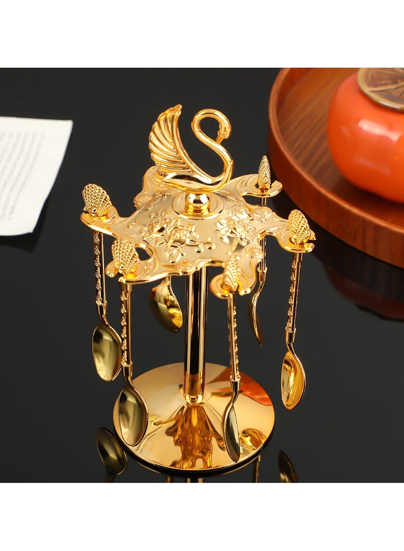 European-style light luxury swan spoon holder set six household coffee spoons fruit forks desserts tableware home ornaments - Image 1