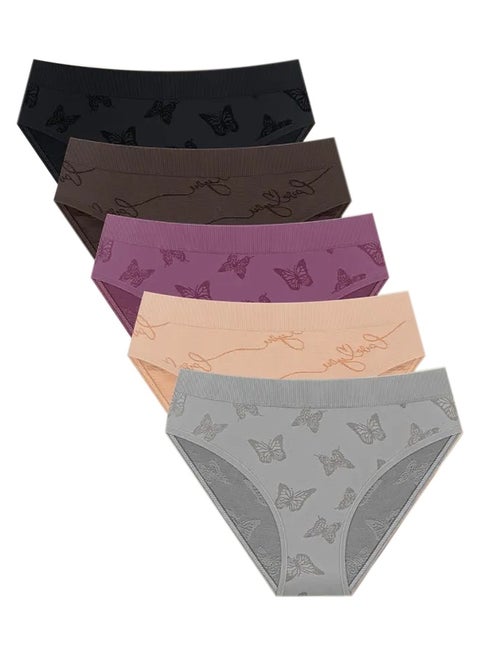 Zeemey 5-Piece Cotton Bikini Breathable Panties Low Waist Fashionable Ladies Panties