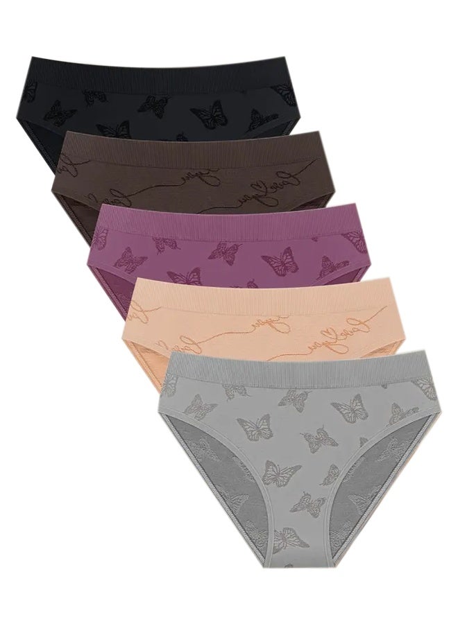 Zeemey Zeemey 5-Piece Cotton Bikini Breathable Panties Low Waist Fashionable Ladies Panties  - Image 1
